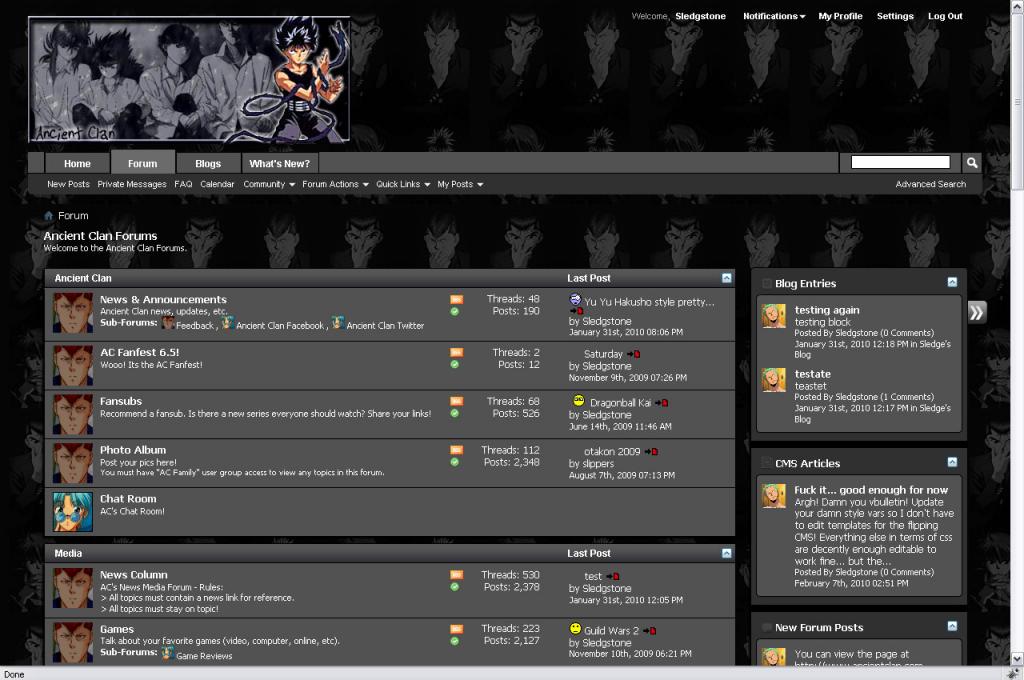 Forums front page with yu yu hakusho vb4 style.