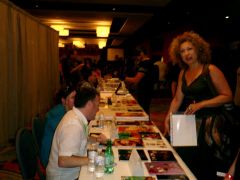 Alex Kingston again. She's asking me a question about Invader Zim. She's a fangirl, too!