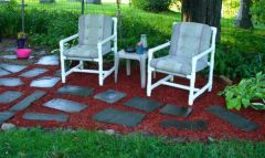 Wanna sit with me? 
62208 stone path and mulch/hosta, sedum, foxglove transplanting ~fin